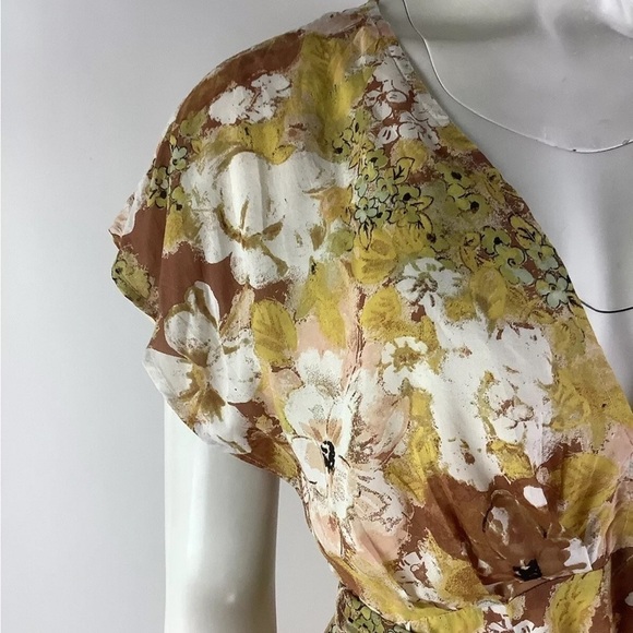 Free People Sz XS Freddy Tie Mini Dress In Floral Print Brown 100% Modal - Picture 3 of 7
